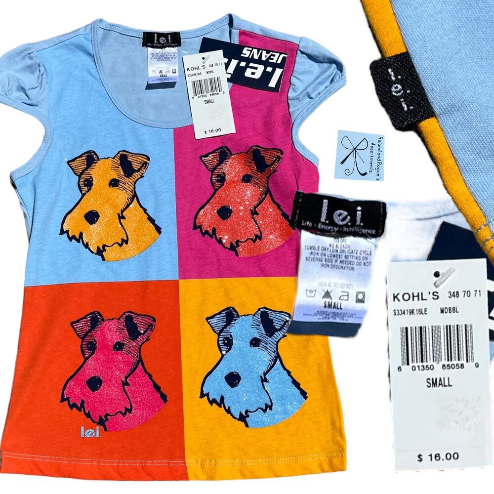 l.e.i. LEI Jeans Y2K Pop Art Dog Schnauzer T-Shirt Kids Sz S